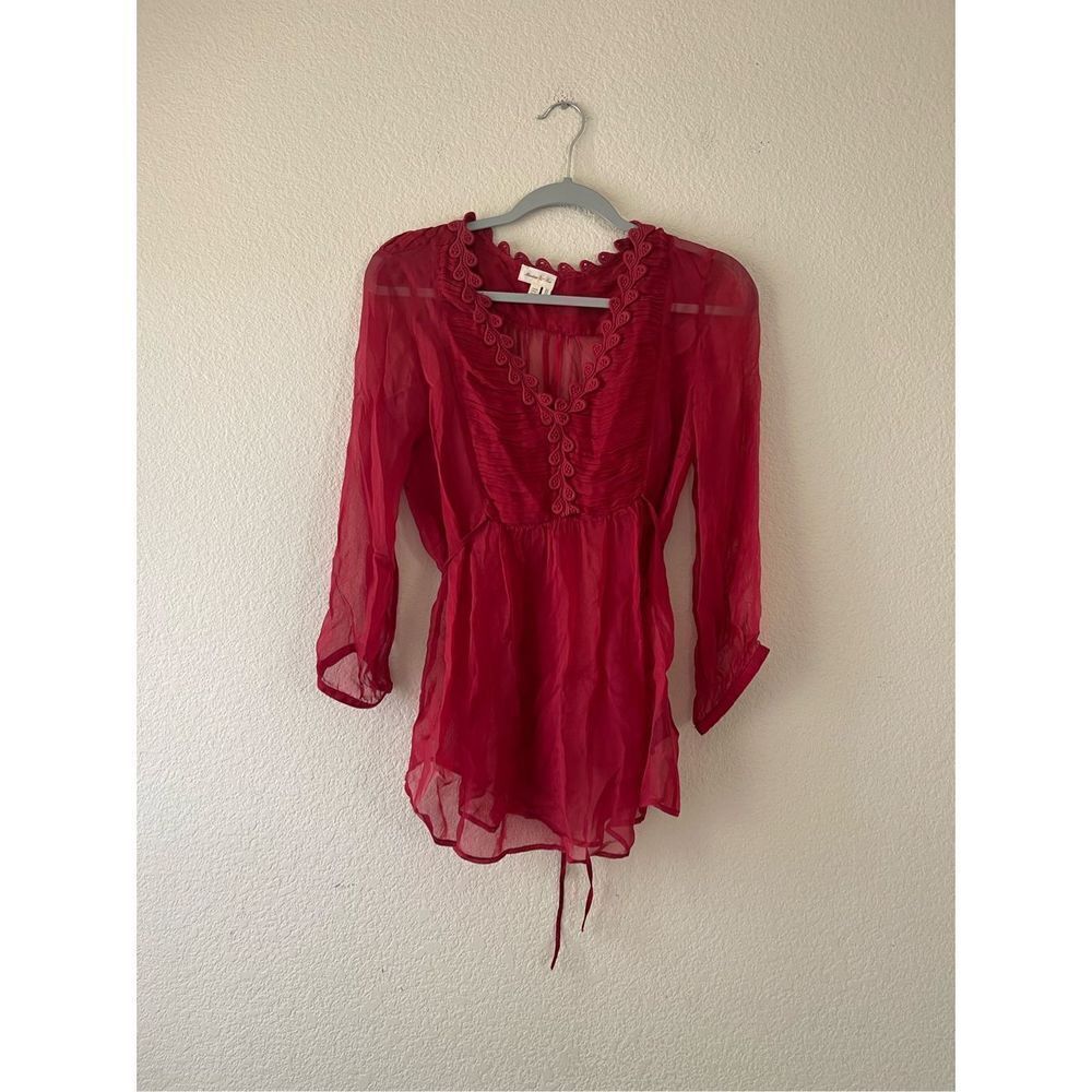 Anthropologie embroidered sheer tie‎ waist blouse size 6